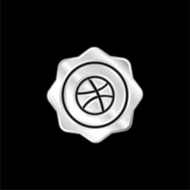 Basketball Badge silver plated metallic icon - Vector, Image
