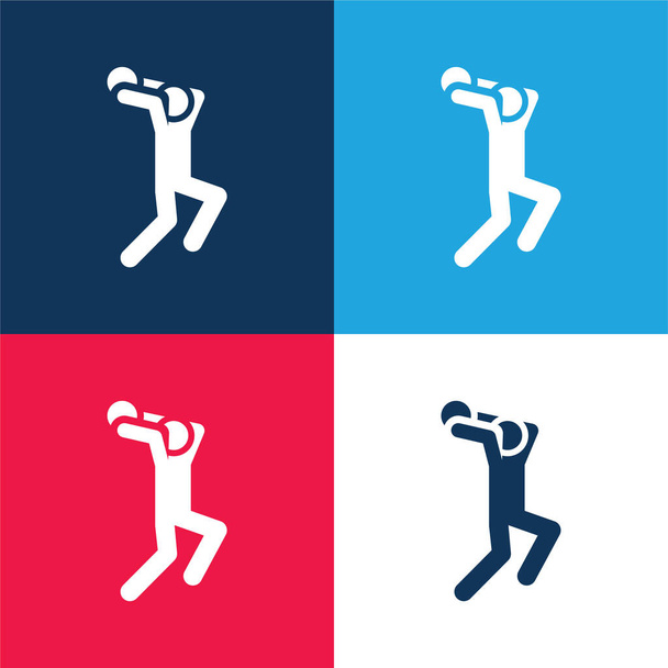 Basketbal Player modrá a červená čtyři barvy minimální ikona nastavena - Vektor, obrázek