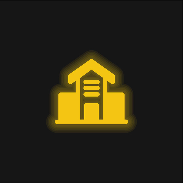 Architektura Budova Žlutá zářící neonová ikona - Vektor, obrázek