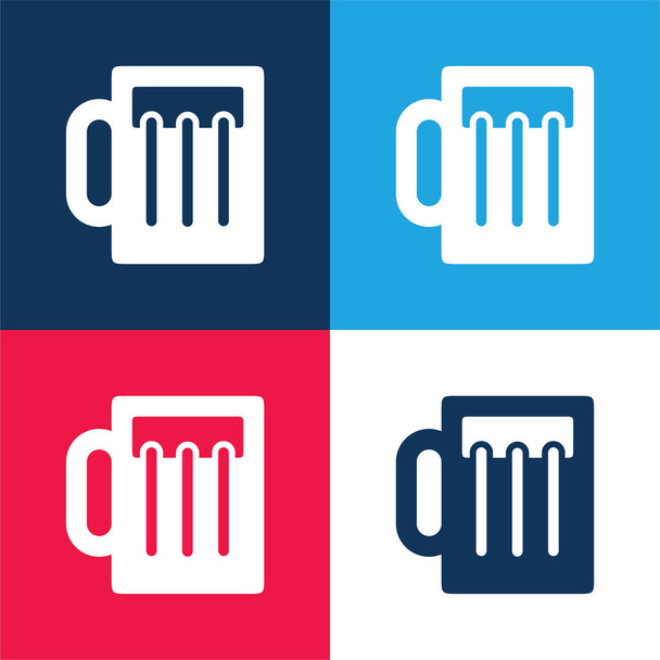 Pivní sklenice modrá a červená čtyři barvy minimální ikona nastavena - Vektor, obrázek