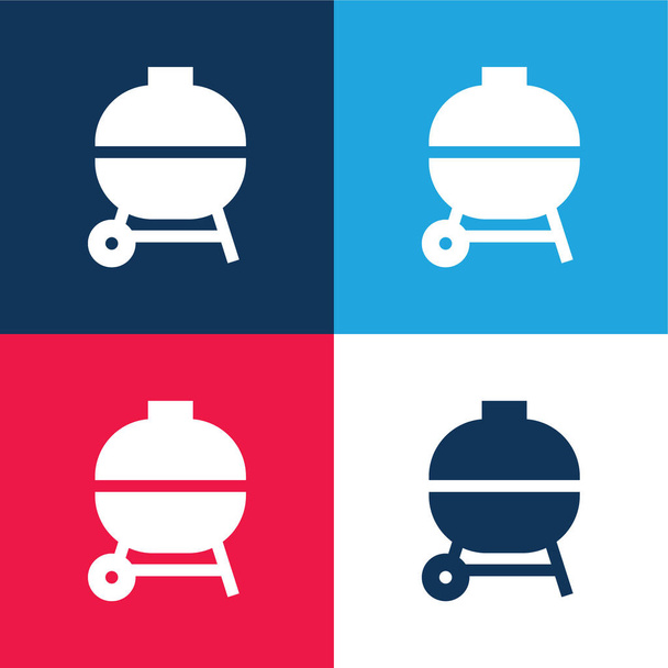 Barbacoa azul y rojo conjunto de iconos mínimo de cuatro colores - Vector, Imagen