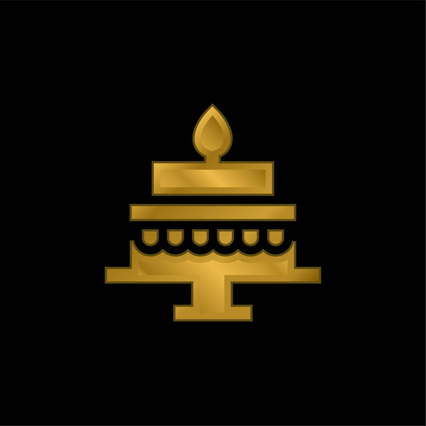 Doğum günü keki altın kaplama metalik simge veya logo vektörü - Vektör, Görsel