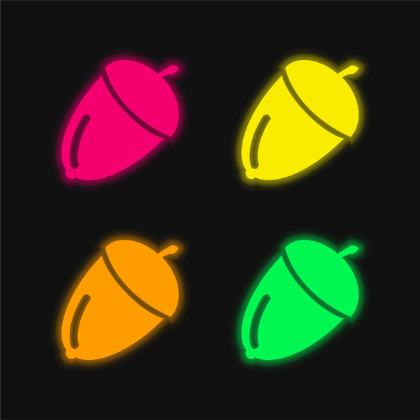 Acorn cuatro color brillante icono del vector de neón - Vector, Imagen