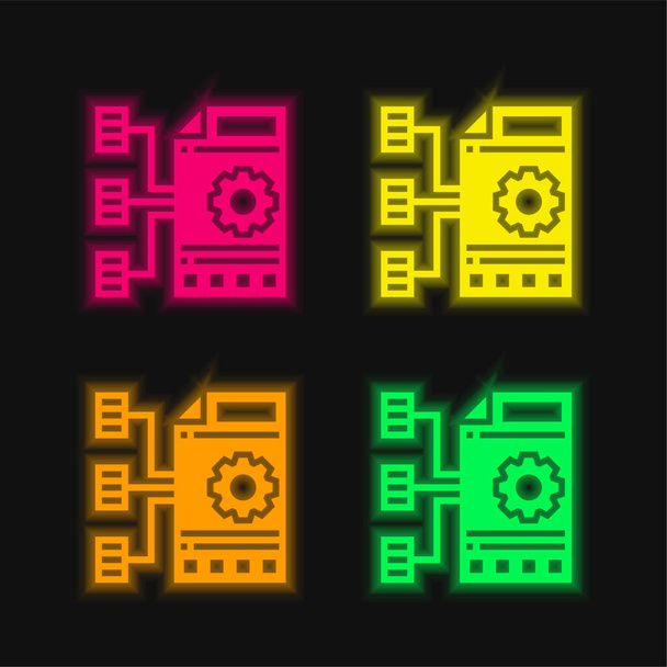 4色の輝くネオンベクトルのアイコンを集める - ベクター画像