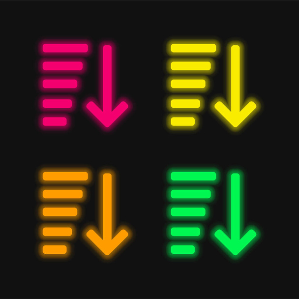 Αύξουσα Ταξινόμηση τεσσάρων χρωμάτων λαμπερό εικονίδιο διάνυσμα νέον - Διάνυσμα, εικόνα