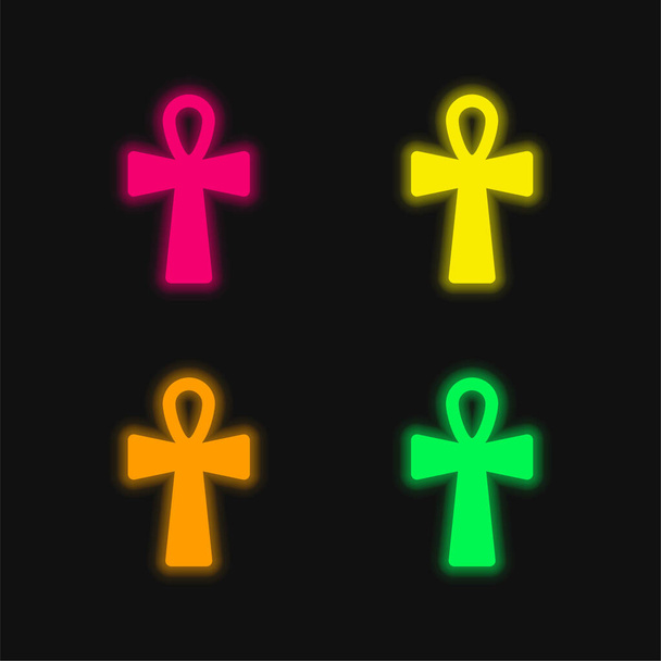 Ankh Cross icône vectorielle néon éclatante à quatre couleurs - Vecteur, image