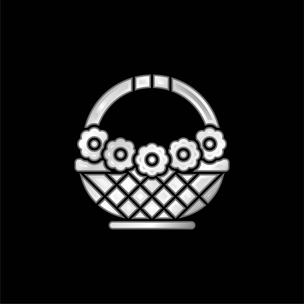 Basket silver plated metallic icon - Vector, Image
