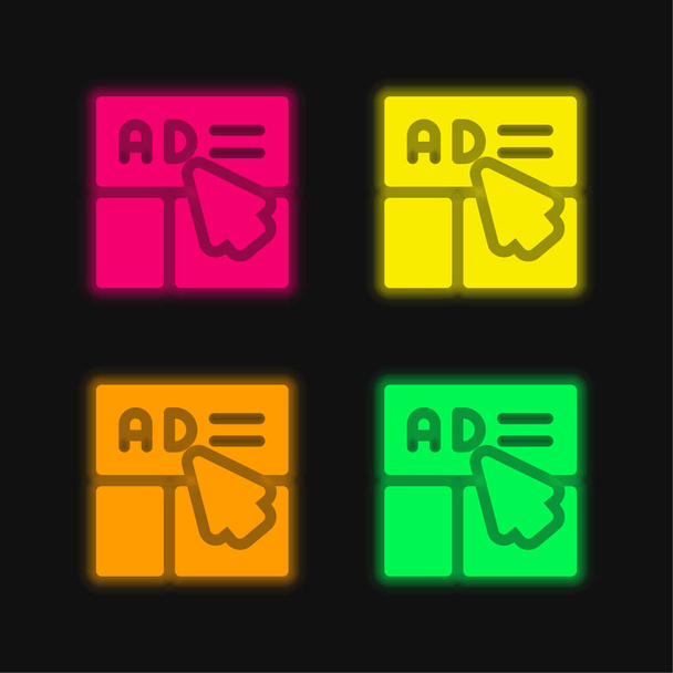 Advertisement four color glowing neon vector icon - Vector, Image
