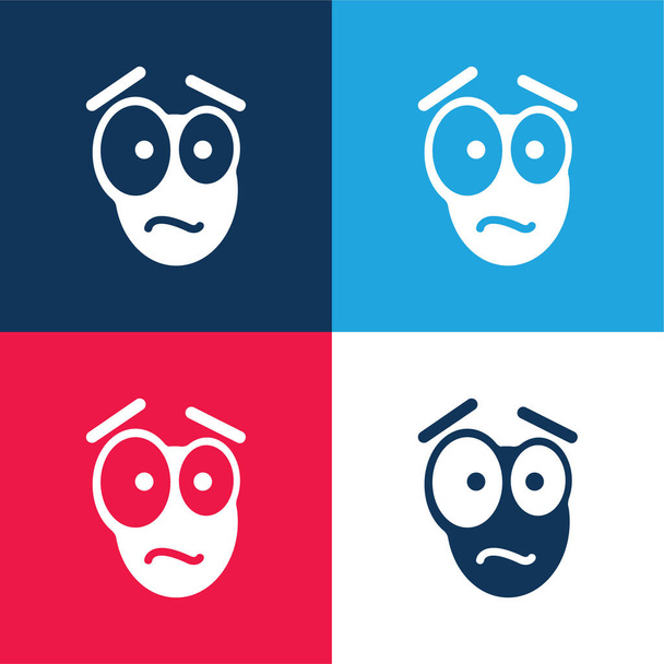 Strach Tvář modrá a červená čtyři barvy minimální ikona nastavena - Vektor, obrázek