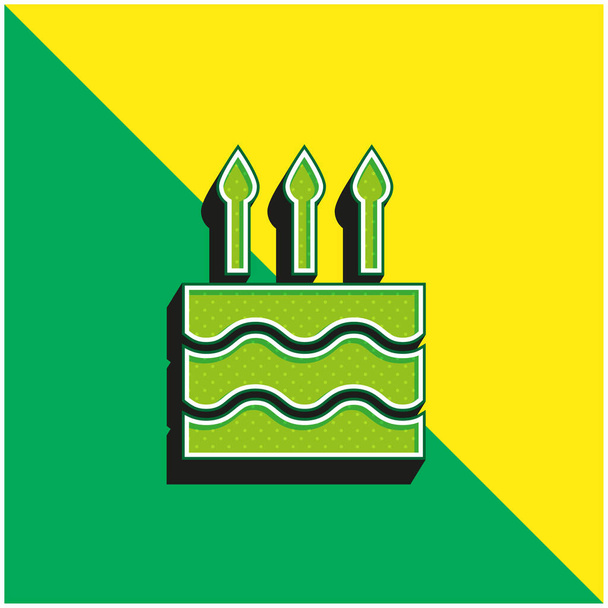 Torta di compleanno Logo dell'icona vettoriale 3D moderna verde e gialla - Vettoriali, immagini