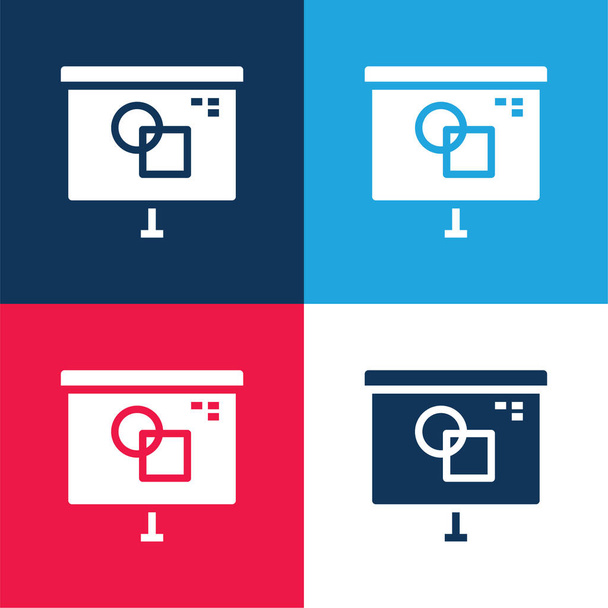 Arte y diseño azul y rojo de cuatro colores mínimo icono conjunto - Vector, Imagen