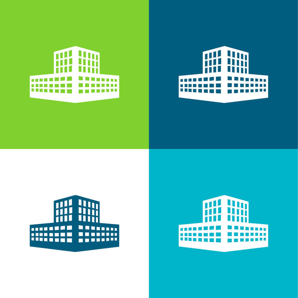 Nagy épület lakás négy szín minimális ikon készlet - Vektor, kép