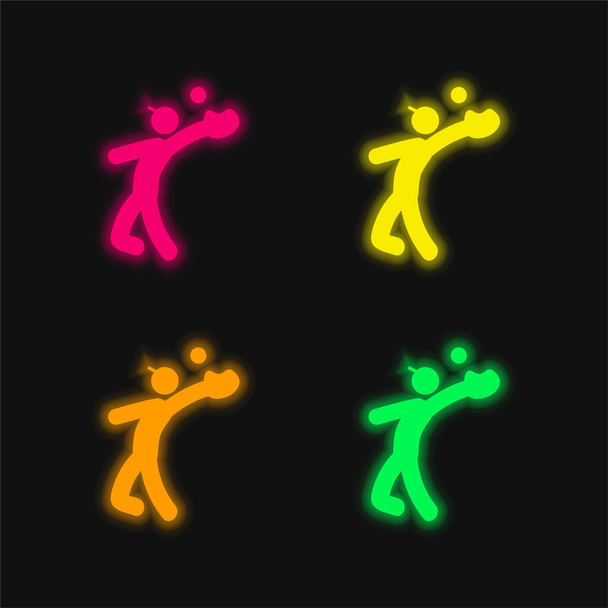 Baseball Catcher vier Farben leuchtenden Neon-Vektor-Symbol - Vektor, Bild