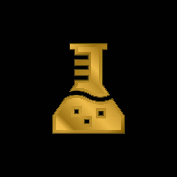 Beaker chapado en oro icono metálico o logo vector - Vector, Imagen