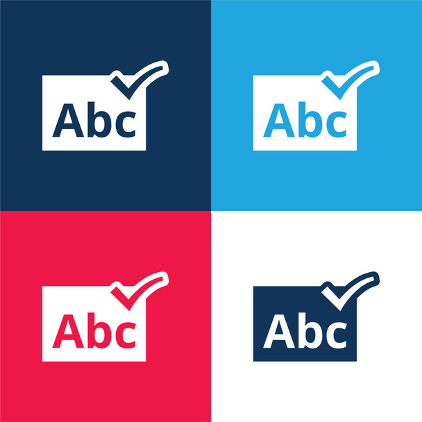 Symbol weryfikacji ABC niebieski i czerwony zestaw czterech kolorów minimalny zestaw ikon - Wektor, obraz