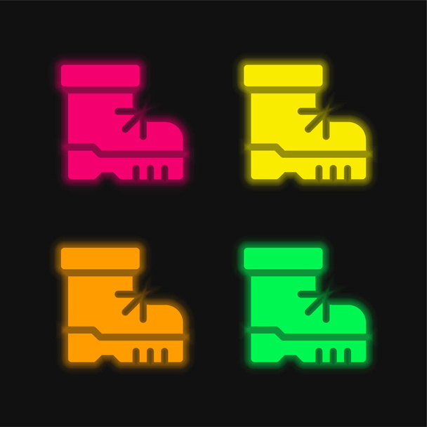 Cipő négy színű izzó neon vektor ikon - Vektor, kép