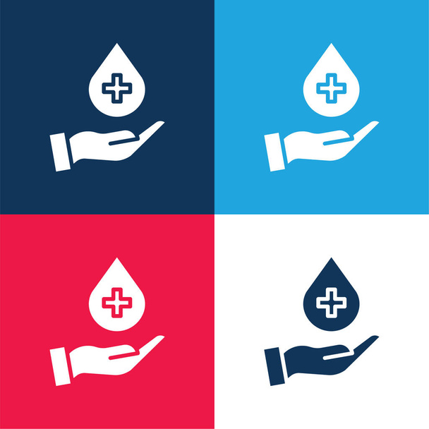 Blood Donation blue and red four color minimal icon set - Vector, Image