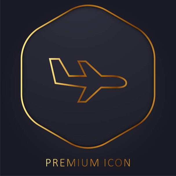 Avión Flying línea dorada logotipo premium o icono - Vector, imagen