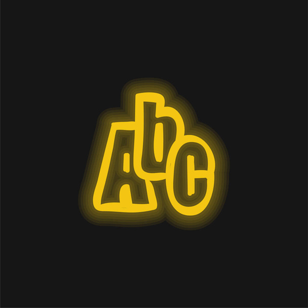 ABC cartas dibujadas a mano amarillo brillante icono de neón - Vector, Imagen