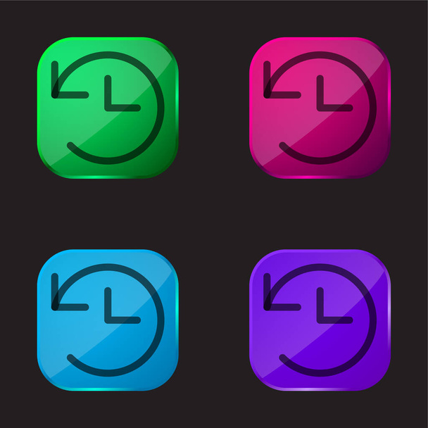 Arrière flèche quatre icône de bouton en verre de couleur - Vecteur, image