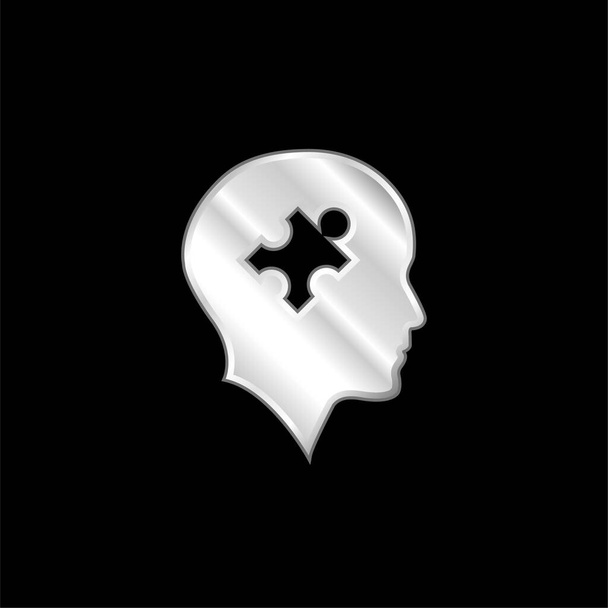 Bald Head With Puzzle Piece silver plated metallic icon - Vector, Image