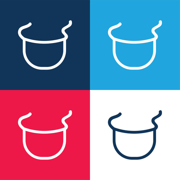 Baby Bib Cloth Outline blue and red four color minimal icon set - Vector, Image