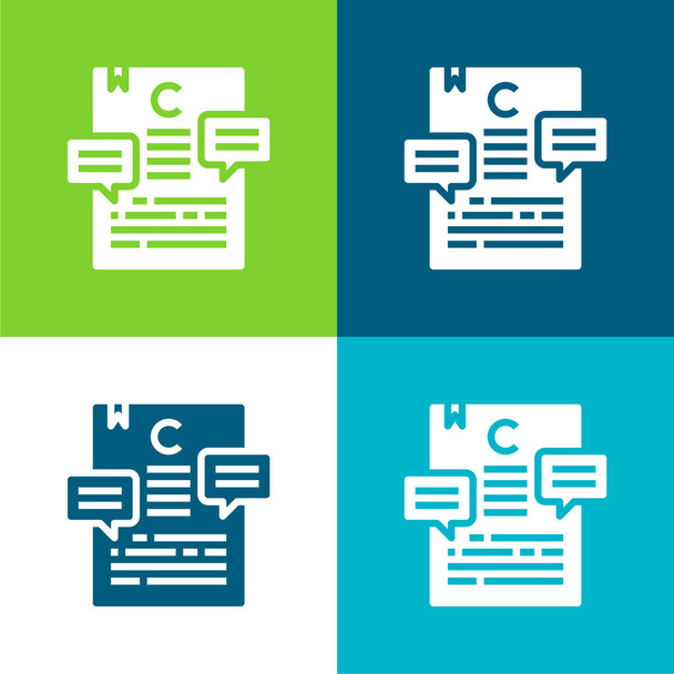 Article Flat four color minimal icon set - Vector, Image