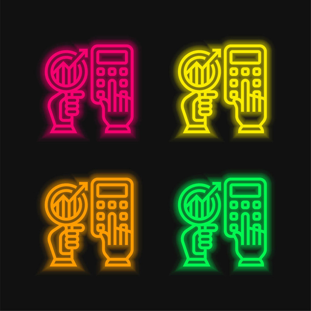 Rachunkowość cztery kolor świecący neon wektor ikona - Wektor, obraz