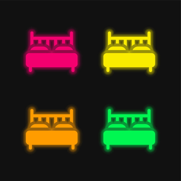 Bed neljä väriä hehkuva neon vektori kuvake - Vektori, kuva