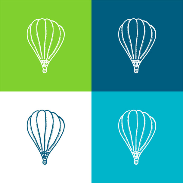 Air Balloon Επίπεδη τέσσερις χρώμα ελάχιστο σύνολο εικονιδίων - Διάνυσμα, εικόνα