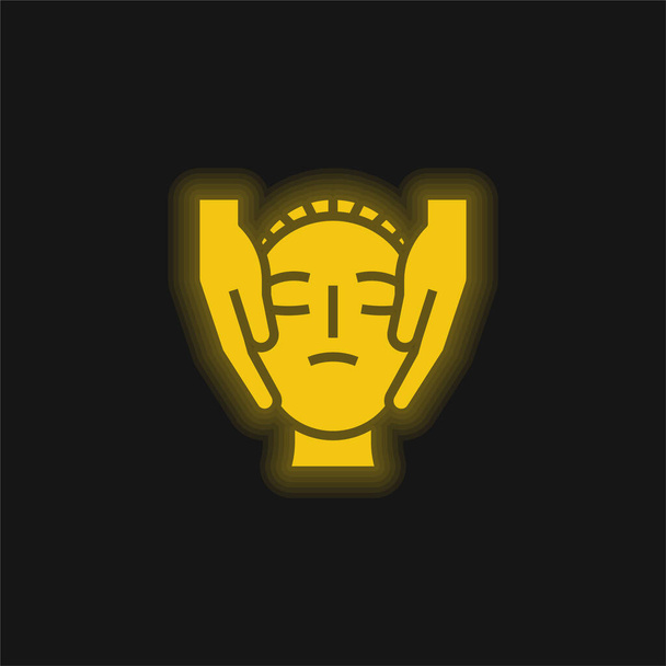 Szépség kezelés sárga izzó neon ikon - Vektor, kép