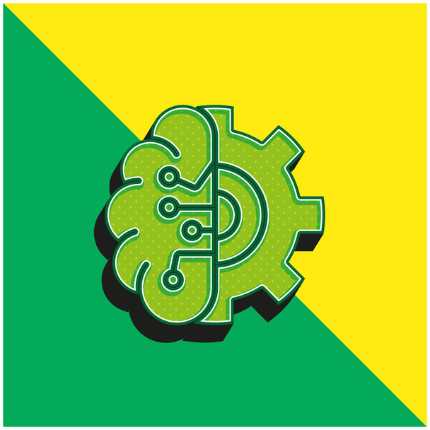 Intelligence artificielle Logo vectoriel 3D moderne vert et jaune - Vecteur, image