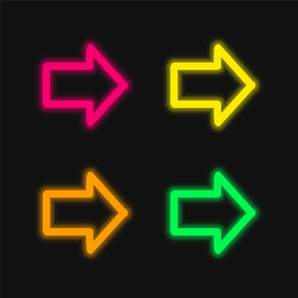Flecha que apunta a la mano derecha dibujado símbolo de cuatro colores brillante icono de vectores de neón - Vector, Imagen