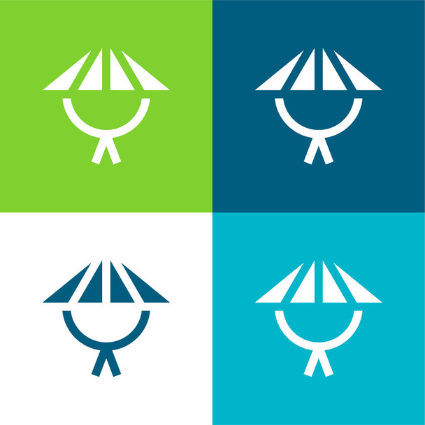 Bamboo Hat Flat four color minimal icon set - Vector, Image