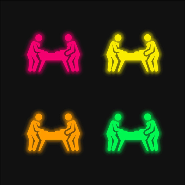 Air Hockey čtyři barvy zářící neonový vektor ikona - Vektor, obrázek