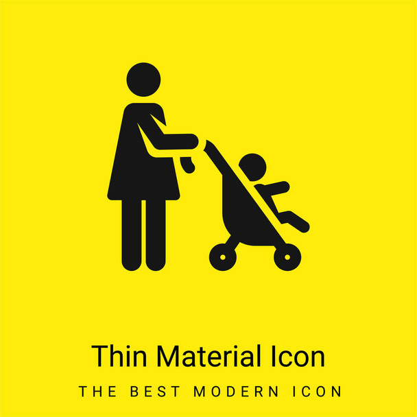 Baby Stroller mínimo icono de material amarillo brillante - Vector, Imagen
