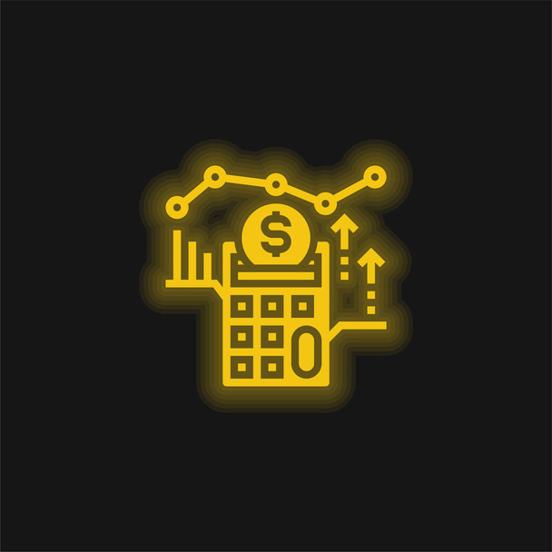 Könyvelés sárga izzó neon ikon - Vektor, kép
