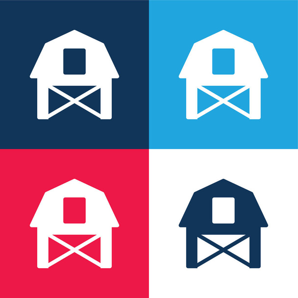 Barn blue and red four color minimal icon set - Vector, Image