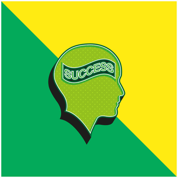 成功の旗の緑と黄色の現代的な3Dベクトルのアイコンのロゴと頭 - ベクター画像