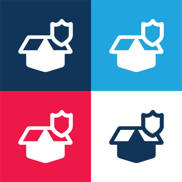 Caixa azul e vermelho conjunto de ícones mínimos de quatro cores - Vetor, Imagem