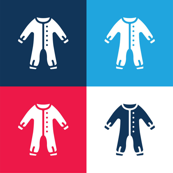 Babykleidung blau und rot vier Farben minimales Symbol-Set - Vektor, Bild