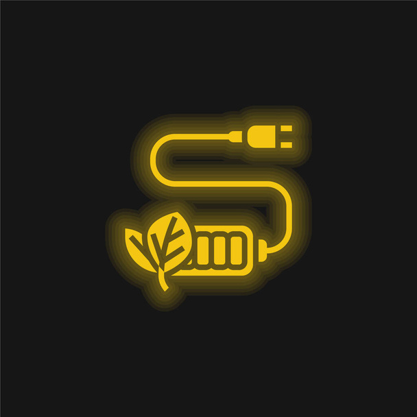 バッテリー充電黄色の輝くネオンアイコン - ベクター画像