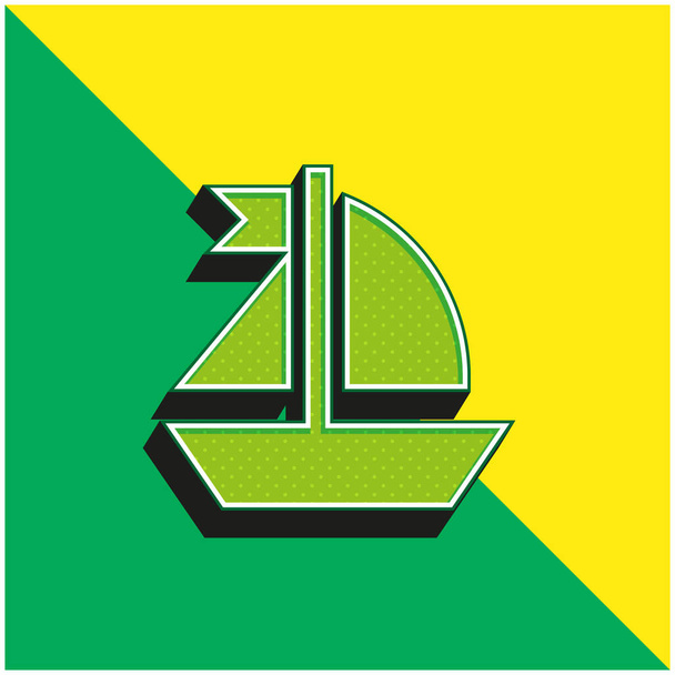 Barco verde y amarillo moderno vector 3d icono logo - Vector, Imagen