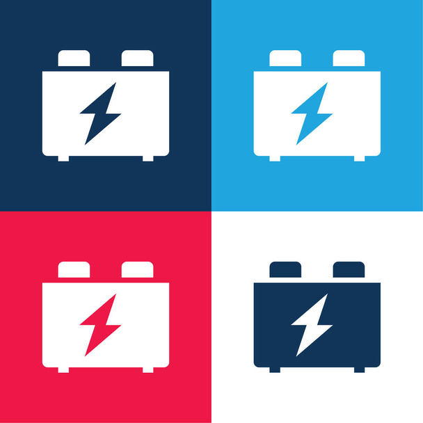 Baterie modrá a červená čtyři barvy minimální ikona nastavena - Vektor, obrázek