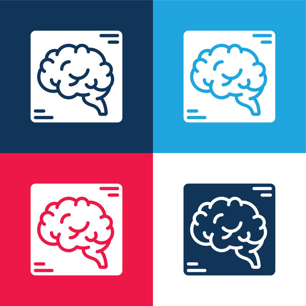 Мозок синій і червоний чотири кольори мінімальний набір піктограм
 - Вектор, зображення