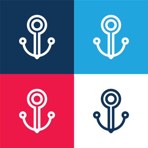 Ancoraggio blu e rosso quattro colori set di icone minime - Vettoriali, immagini
