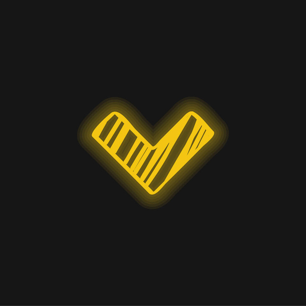 Ángulo Flecha Boceto Señalando hacia abajo amarillo brillante icono de neón - Vector, imagen