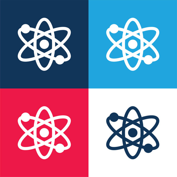 Atom azul y rojo conjunto de iconos mínimo de cuatro colores - Vector, Imagen