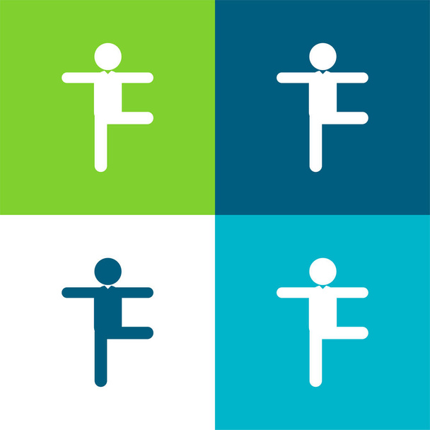 Balance Hombre Postura Plano de cuatro colores mínimo icono conjunto - Vector, Imagen