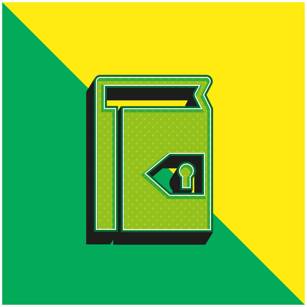 Könyv kulcslyukkal Biztonsági zöld és sárga modern 3D vektor ikon logó - Vektor, kép